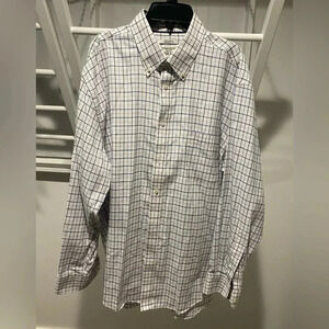 Jos A. Bank long sleeve button up dress shirt Size 17 1/2-35 Pink Blue Plaid